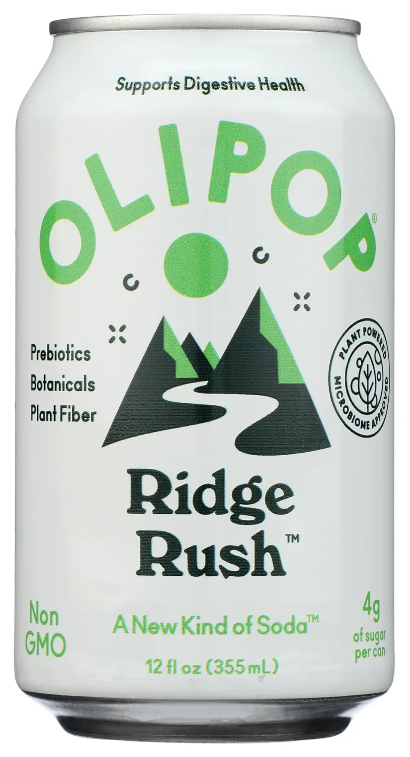 OLIPOP Prebiotic Soda, Ridge Rush, Blend of Prebiotics, Botanicals, Plant Fiber, 12 fl oz