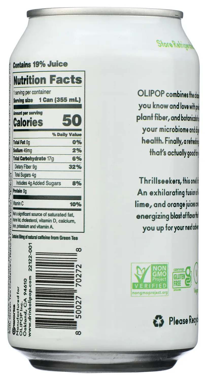 OLIPOP Prebiotic Soda, Ridge Rush, Blend of Prebiotics, Botanicals, Plant Fiber, 12 fl oz