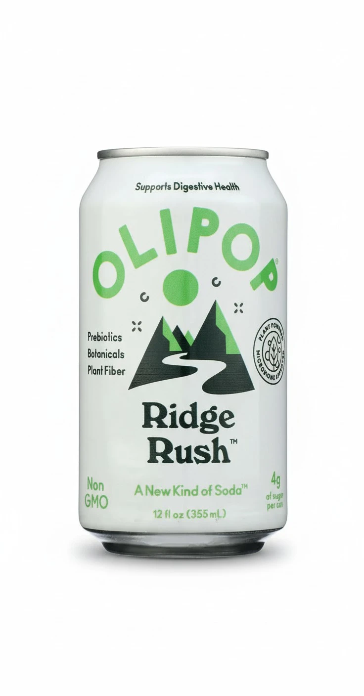 OLIPOP Prebiotic Soda, Ridge Rush, Blend of Prebiotics, Botanicals, Plant Fiber, 12 fl oz