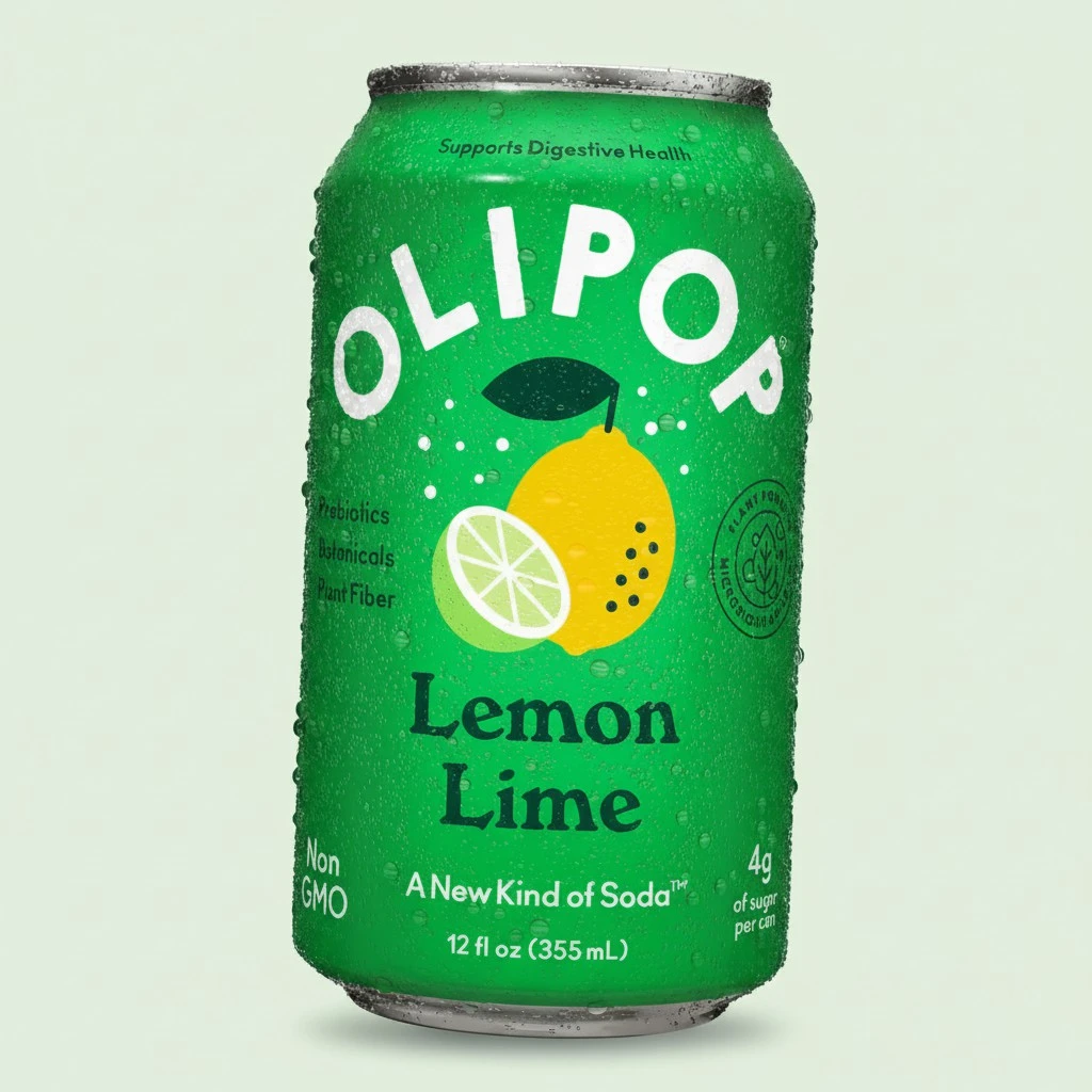 OLIPOP Prebiotic Soda Pop, Lemon Lime, Prebiotics, Botanicals, Plant Fiber, 12 fl oz