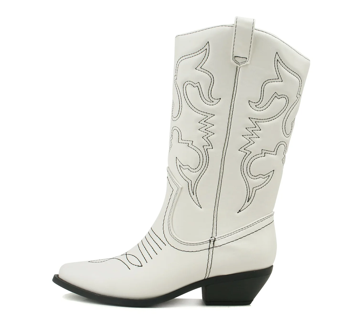 Soda Red Reno Western Cowboy Pointed Toe Knee High Pull On Tabs Boots All-White
