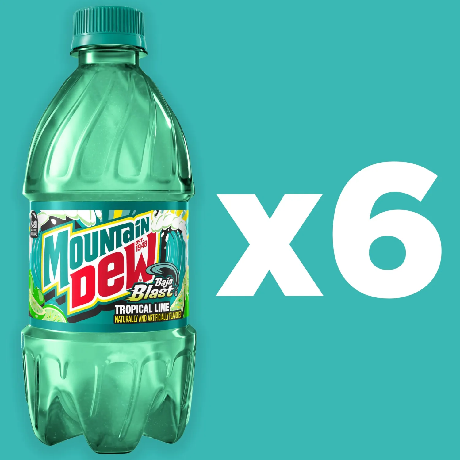 Mountain Dew Baja Blast Soda, 16.9oz Bottles, 6 pack