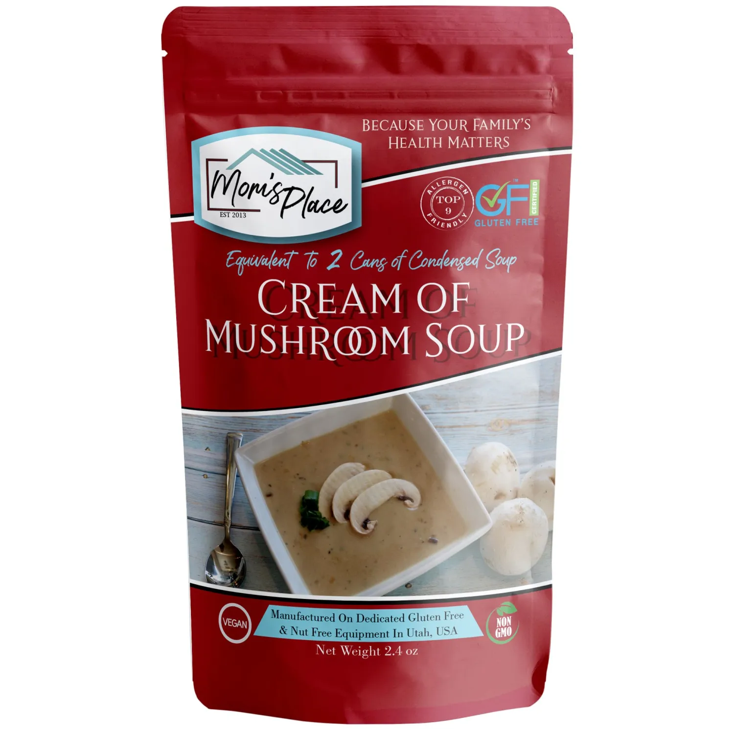 Mom’s Place Gluten-Free & Dairy Free Cream of Mushroom Soup Mix, Equal to 2 Cans of Condensed Soup, Vegan, Nut Free & Soy Free, 2.4 oz