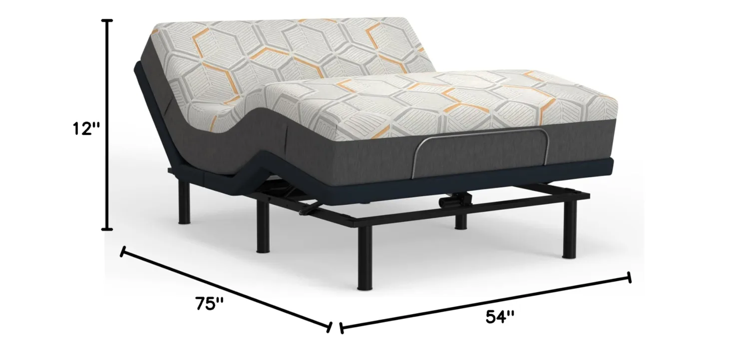 Blissful Nights e3 Adjustable Bed Frame and 12 Inch Copper Infused Cool Memory Foam Mattress Medium Firm Feel CertiPUR-US Certified (Full), White