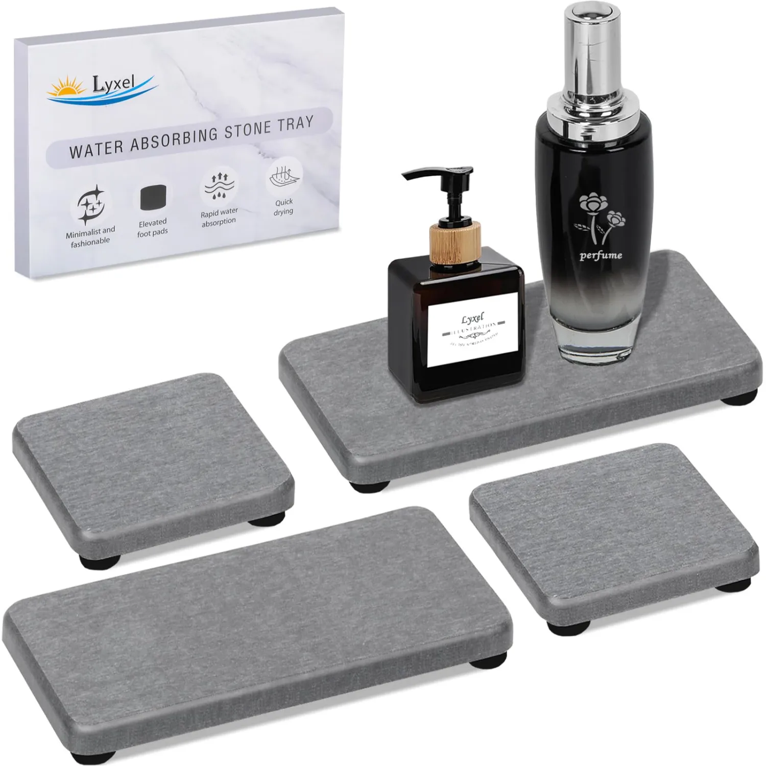 4PCS Water Absorbing Stone Tray for Sink, Fast Drying Stone Sink Tray, Water Absorbent Diatomite Trays, Diatomaceous Coaster, Stones Drying Trays for Bathroom Sinks and Kitchen Counter