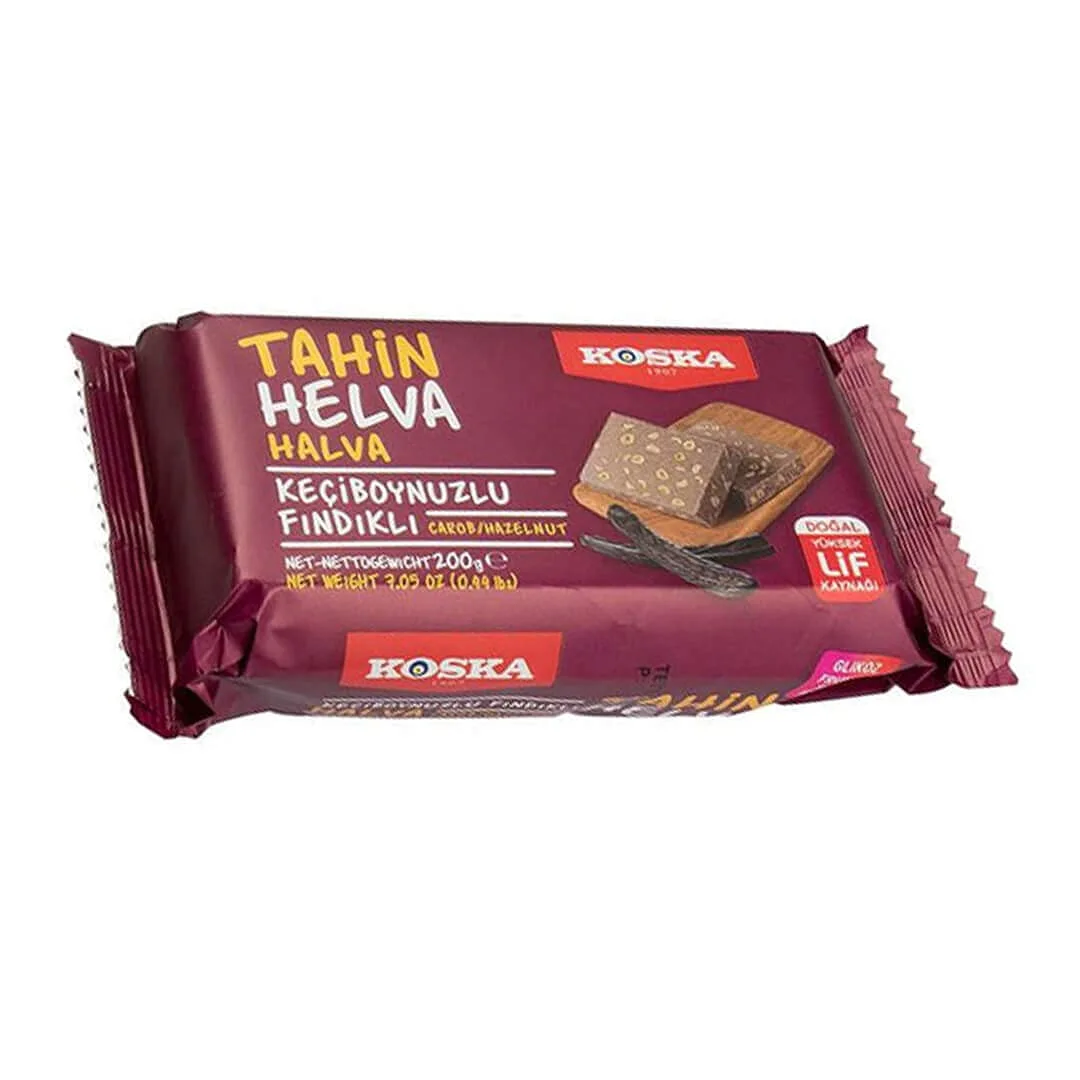 ''NEW" Imported Natural Tahini Halva ,Carob-Hazelnut Halva,Turkish Halva,Halva Dessert, Tahini Halva,Halvah,Halva,By Koska 200 Gr 7 Oz Halal الحلاوة الطحينية والحفلوى التركية وحلوى