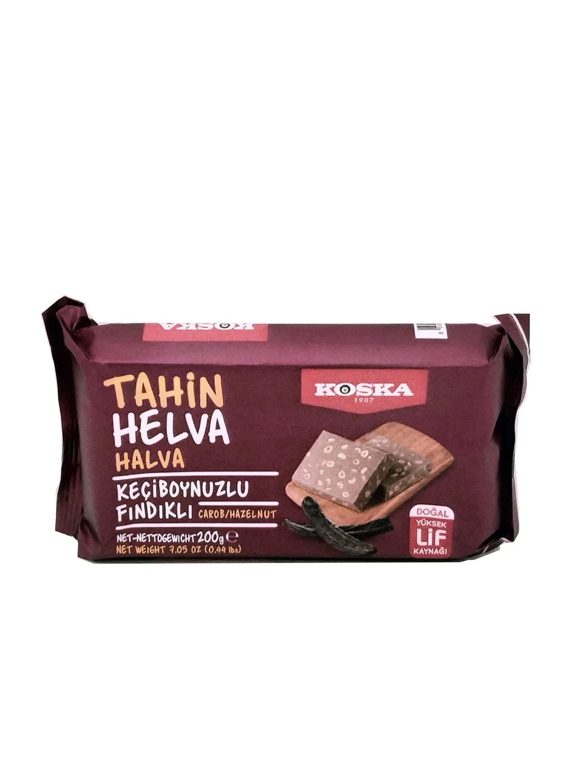 ''NEW" Imported Natural Tahini Halva ,Carob-Hazelnut Halva,Turkish Halva,Halva Dessert, Tahini Halva,Halvah,Halva,By Koska 200 Gr 7 Oz Halal الحلاوة الطحينية والحفلوى التركية وحلوى