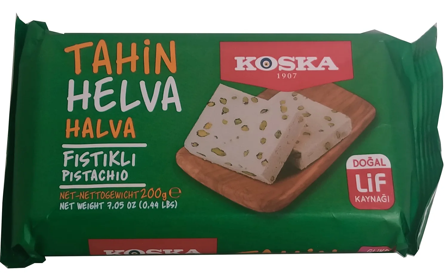 Halva, Tahini Halva with Pistachio, 57% Tahini, Halvah, Halva Dessert, Vanilla Flavored Halva with Pistachio, Fresh Pistachio Halva Turkish Halva (Tahini Halwa) By Koska 200 Gr 7.05 Oz