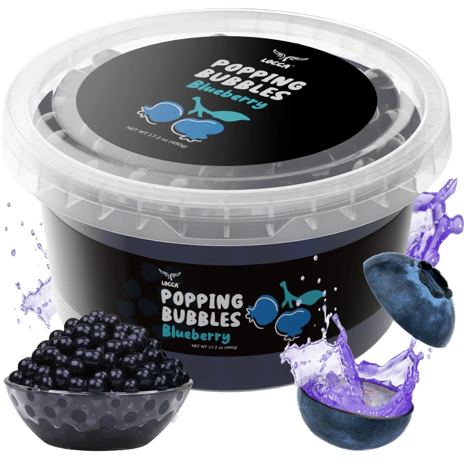 Blueberry Popping Boba Pearls, Premium Boba Popping Pearls with Real Fruit Juice Bursting Boba Pearls Popping Bubbles Instant Tapioca Pearls for Bubble Tea Kit Boba Tea Kit for Kids (1 Pack x 17oz)