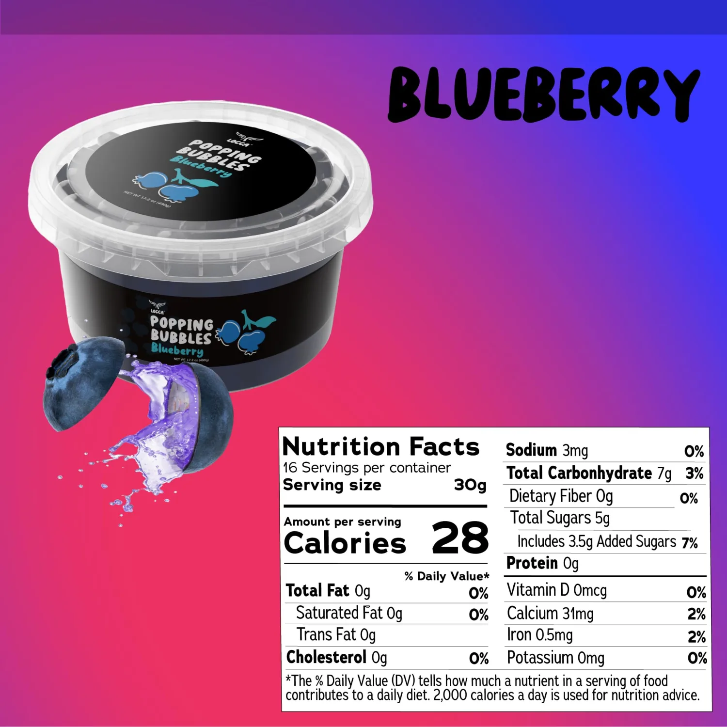Blueberry Popping Boba Pearls, Premium Boba Popping Pearls with Real Fruit Juice Bursting Boba Pearls Popping Bubbles Instant Tapioca Pearls for Bubble Tea Kit Boba Tea Kit for Kids (1 Pack x 17oz)