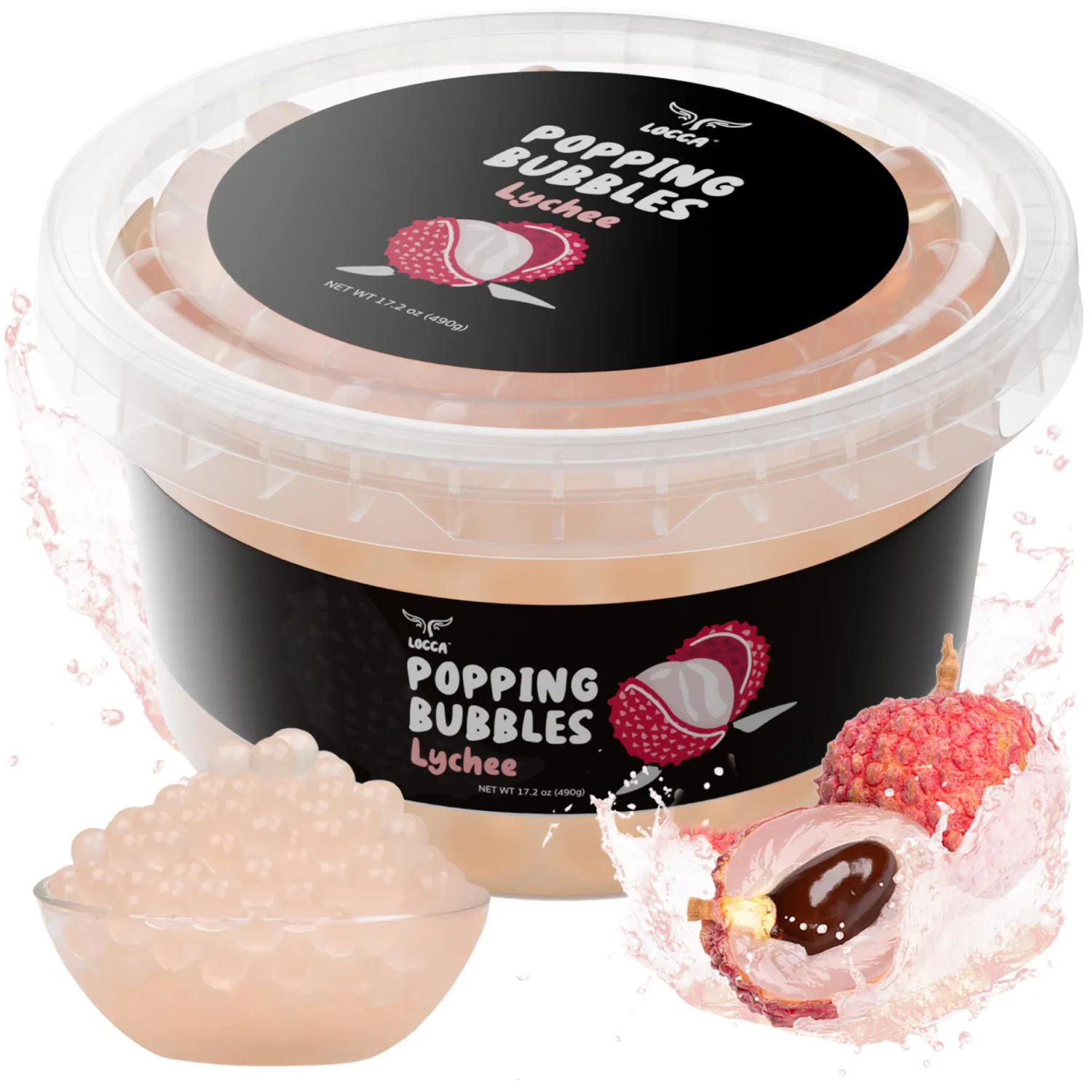 Lychee Popping Boba Pearls, Premium Boba Popping Pearls with Real Fruit Juice Bursting Boba Pearls Popping Bubbles Instant Tapioca Pearls Jelly for Bubble Tea Kit Boba Tea Kit for Kids (1 Pack x 17oz)