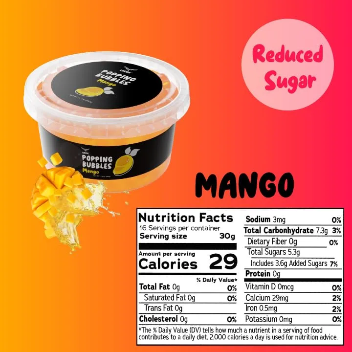 Premium Mango Popping Boba Pearls | Popping Boba Pearls for Boba Tea Kit (1 Pack x 17oz)