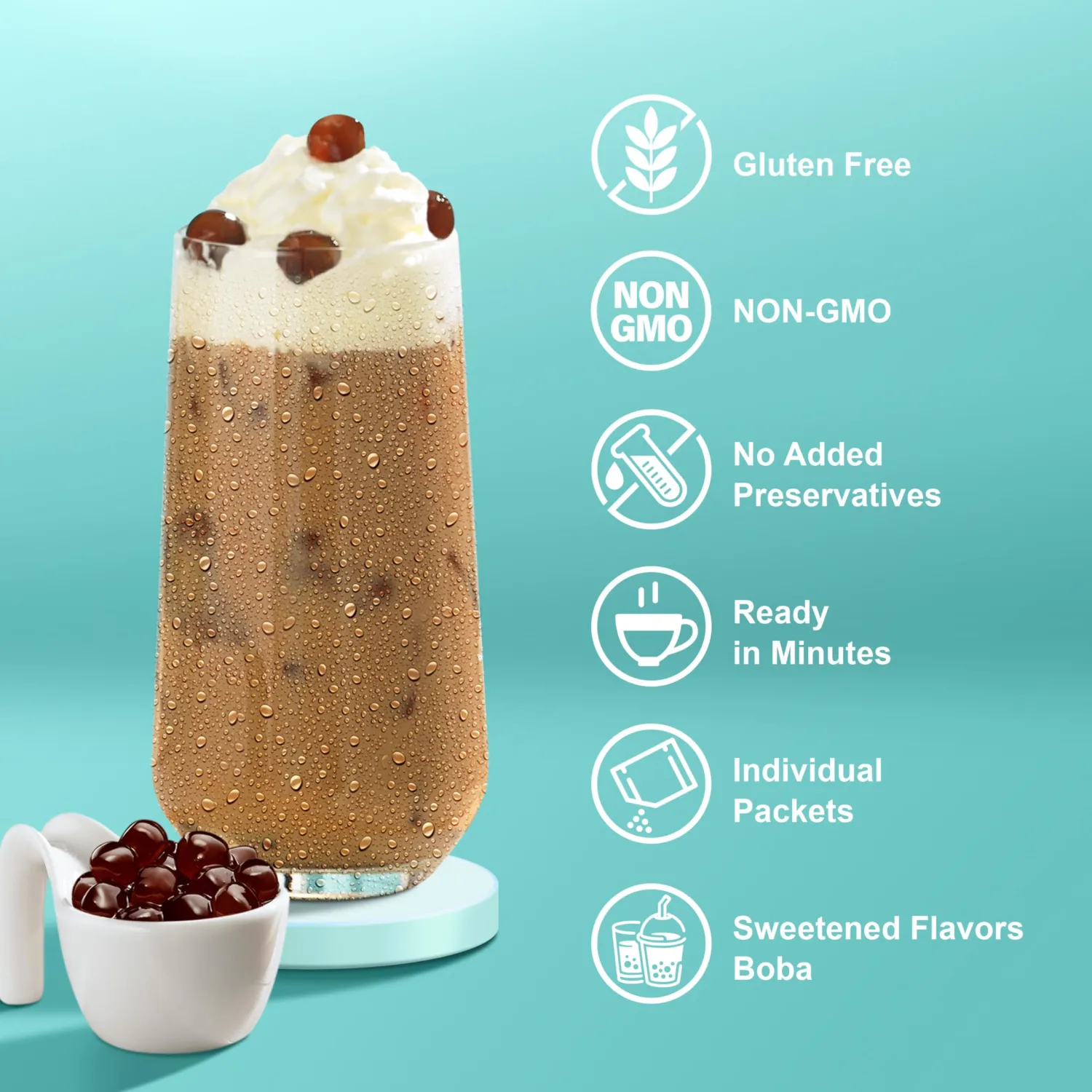 J WAY Instant Vanilla Latte Coffee Kit with Authentic Brown Sugar Tapioca Boba, Ready in Under One Minute, Paper Straws Included - 3 Servings