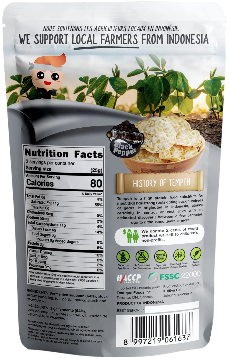 Woh Tempeh Chips Fermented Soy Bean Black Pepper (Pack of 2)