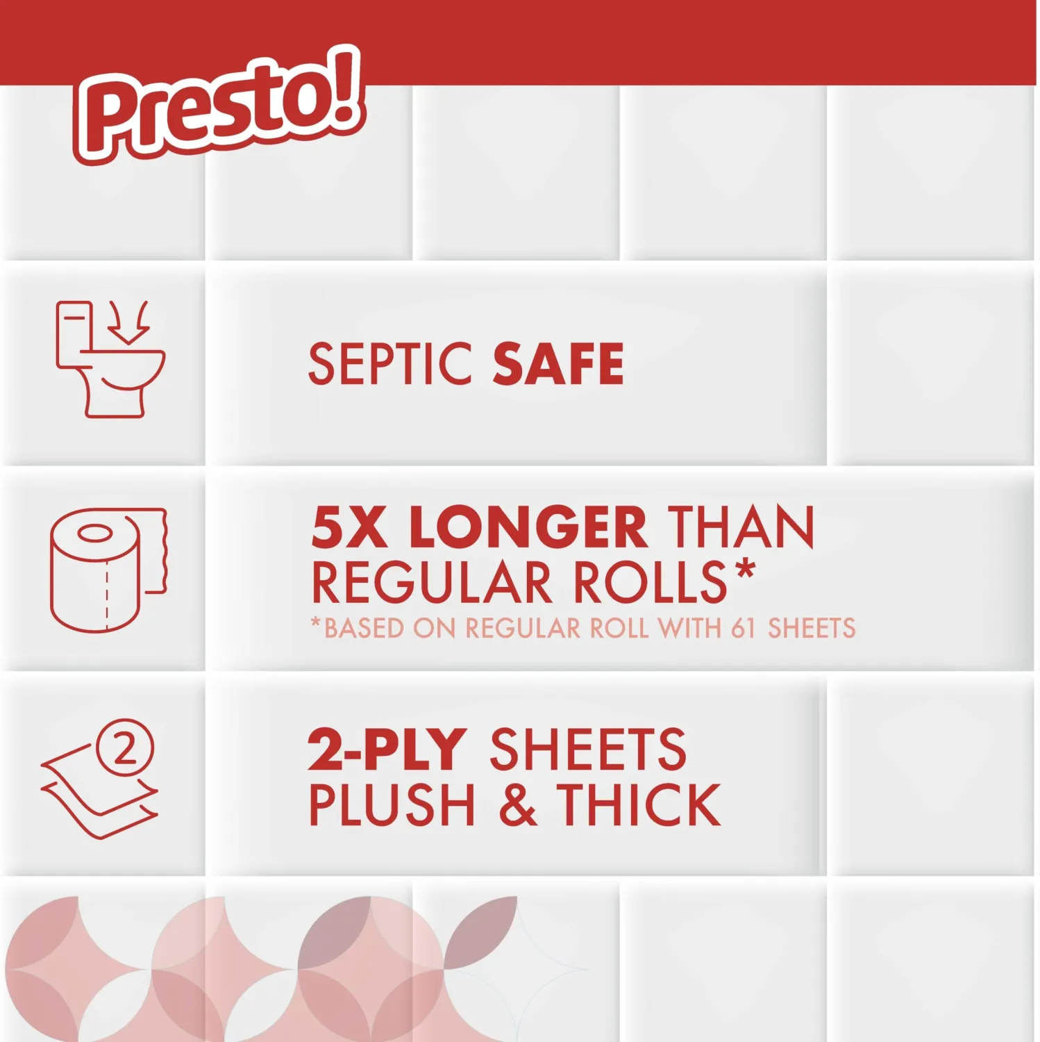 Amazon Brand - Presto! 2-Ply Ultra-Strong Toilet Paper, 6 Mega Rolls Toilet Paper = 30 regular rolls, 308 Sheet (Pack of 6), Unscented