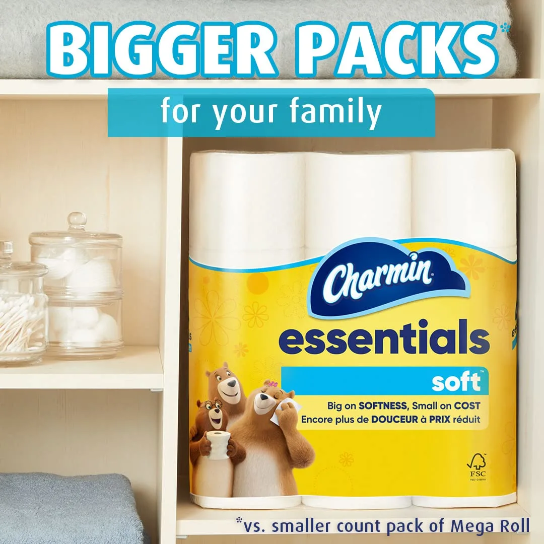 Charmin Essentials Soft Toilet Paper 6 Mega Rolls, 330 sheets per roll