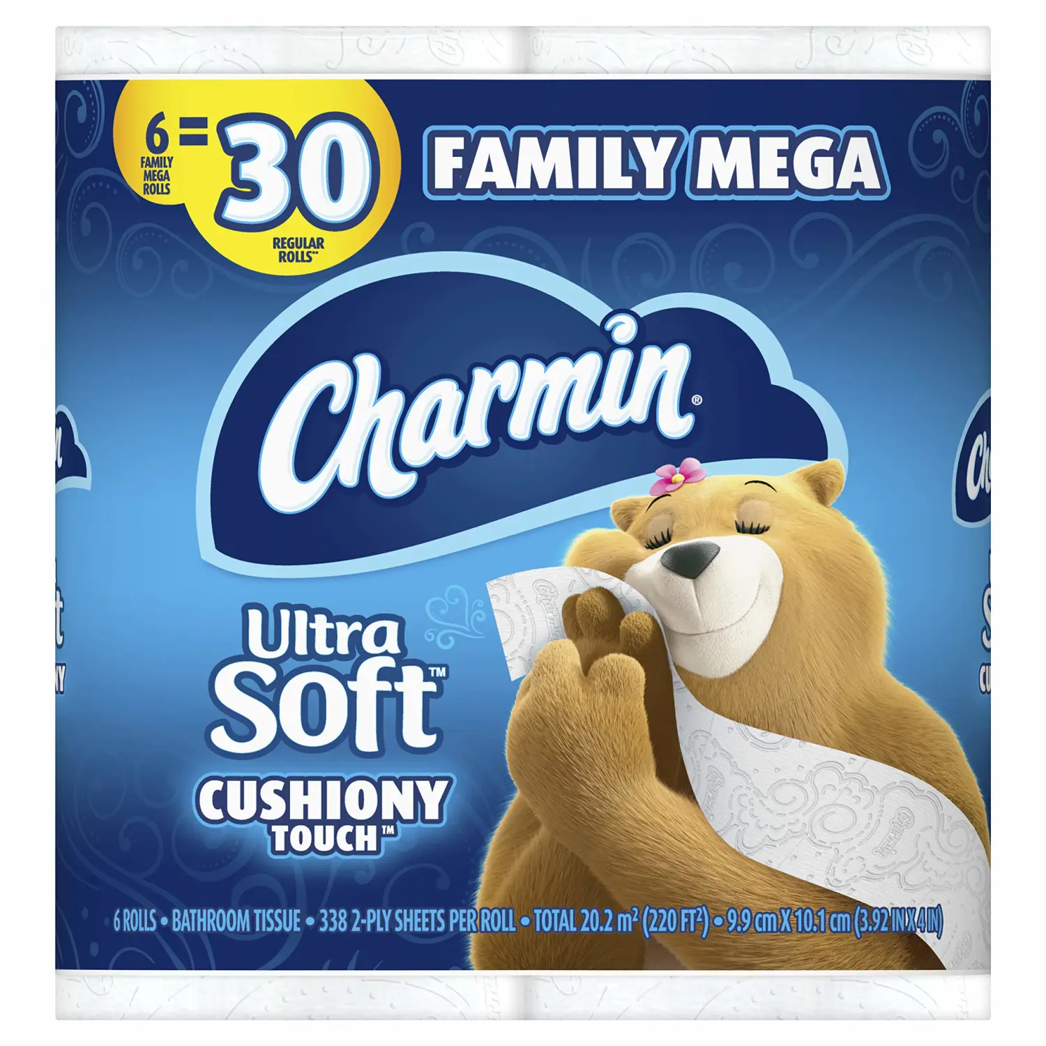 Charmin Ultra Soft Cushiony Touch Toilet Paper, 6 Family Mega Rolls = 30 Regular Rolls (Prime Pantry)