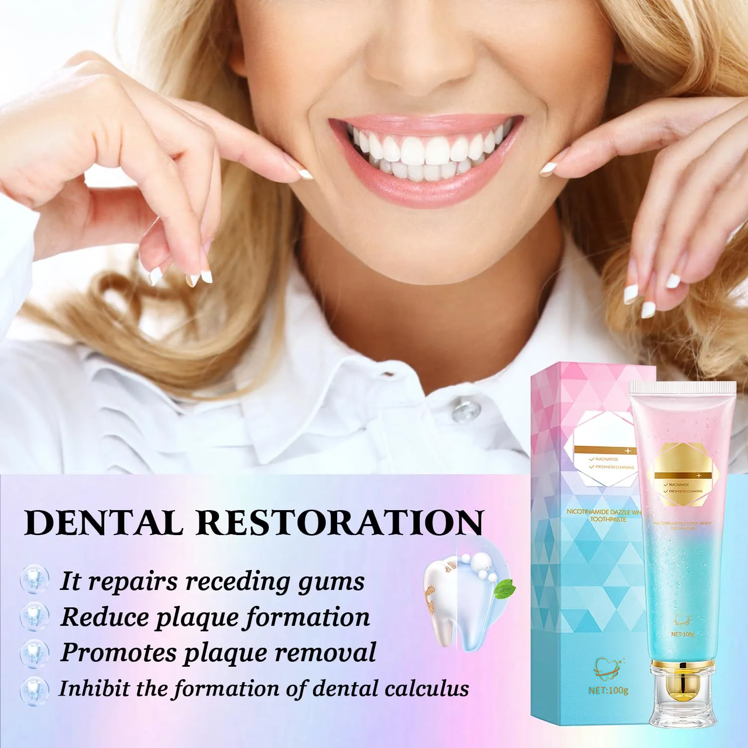 2Pcs Acssart Radiant Whitening Toothpaste, Niacinamide Intensive White Toothpastes, Nicotinamide White Toothpastes, Deep Cleaning Care