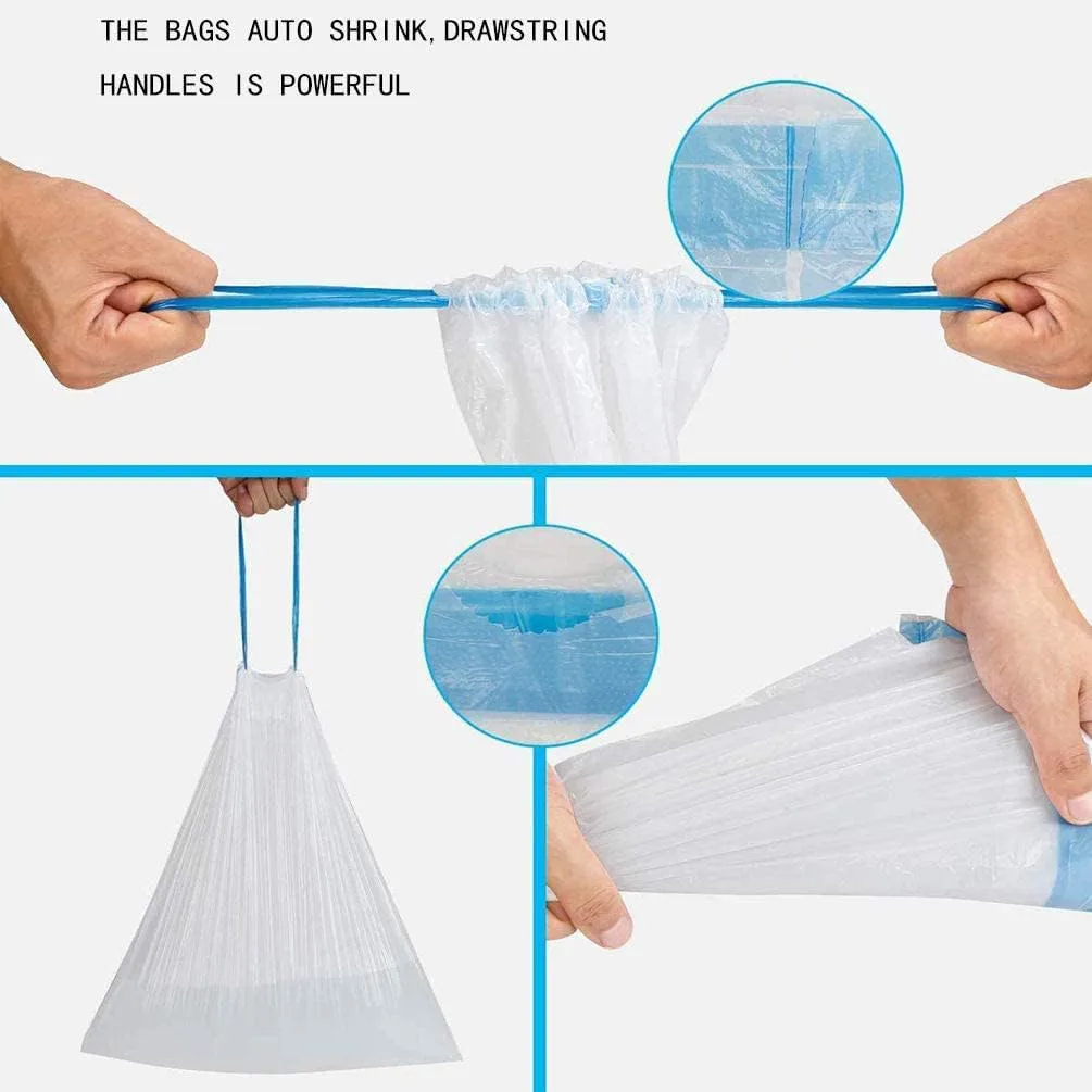 Small Garbage Bags, 1.2 Gallon Trash Bags for Bathroom Trash Can Liners with Drawstring 57 Counts, Waste Basket Trash Bags Auto Shrink, White