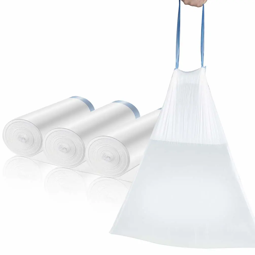 Small Garbage Bags, 1.2 Gallon Trash Bags for Bathroom Trash Can Liners with Drawstring 57 Counts, Waste Basket Trash Bags Auto Shrink, White