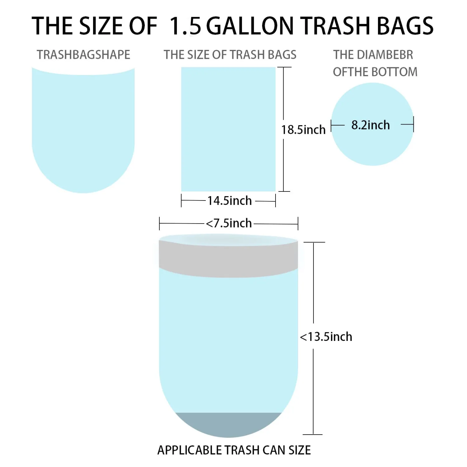 2.5 Gallon Trash Bag 100 Count - Blue Drawstring 2.5 Gallon Trash Bag with Pull Strings, Small Garbage Bags, Leakproof Trash Can Liners for Bathroom, Office, Bedroom, Car