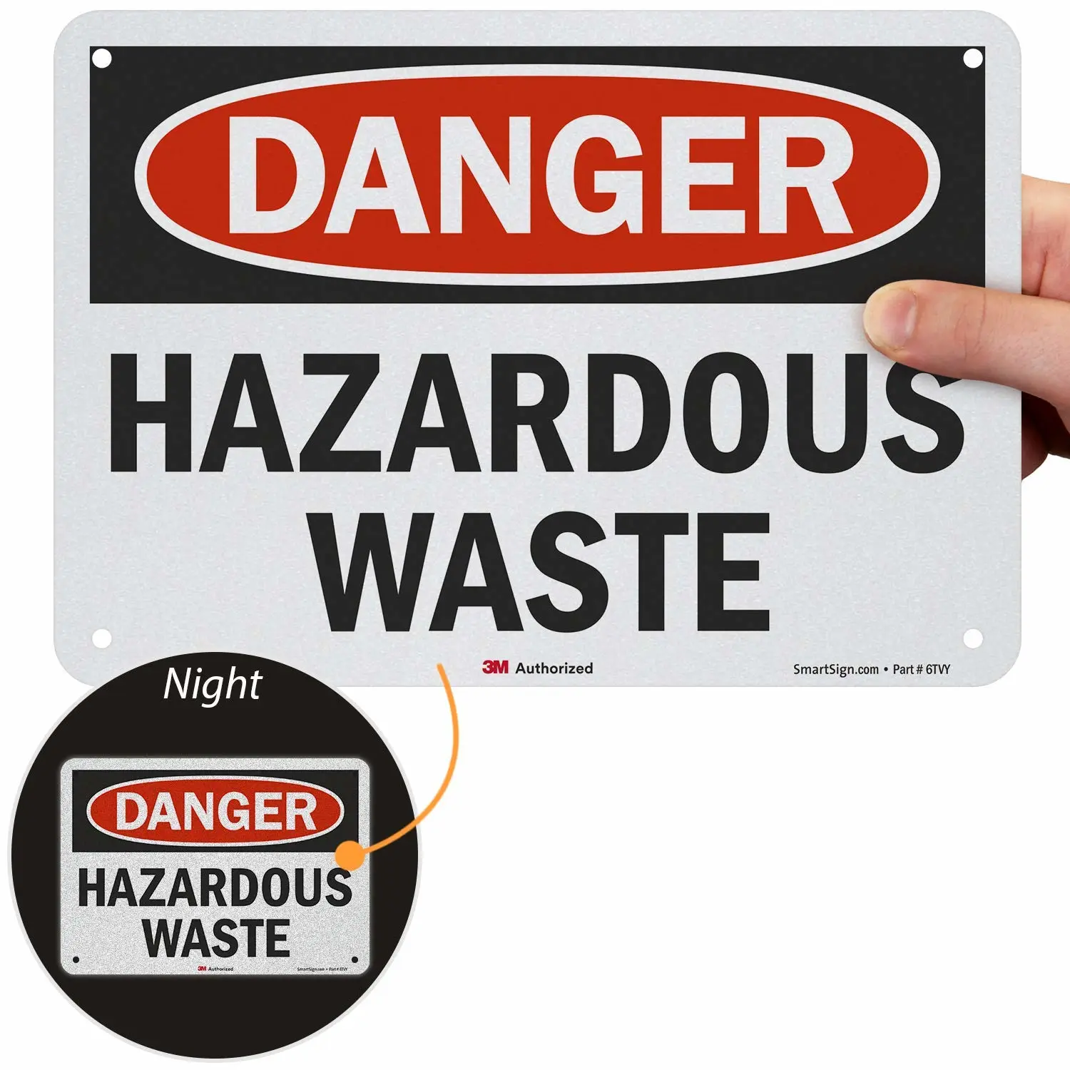 SmartSign "Danger - Hazardous Waste" Label | 7" x 10" 3M Reflective Laminated Vinyl
