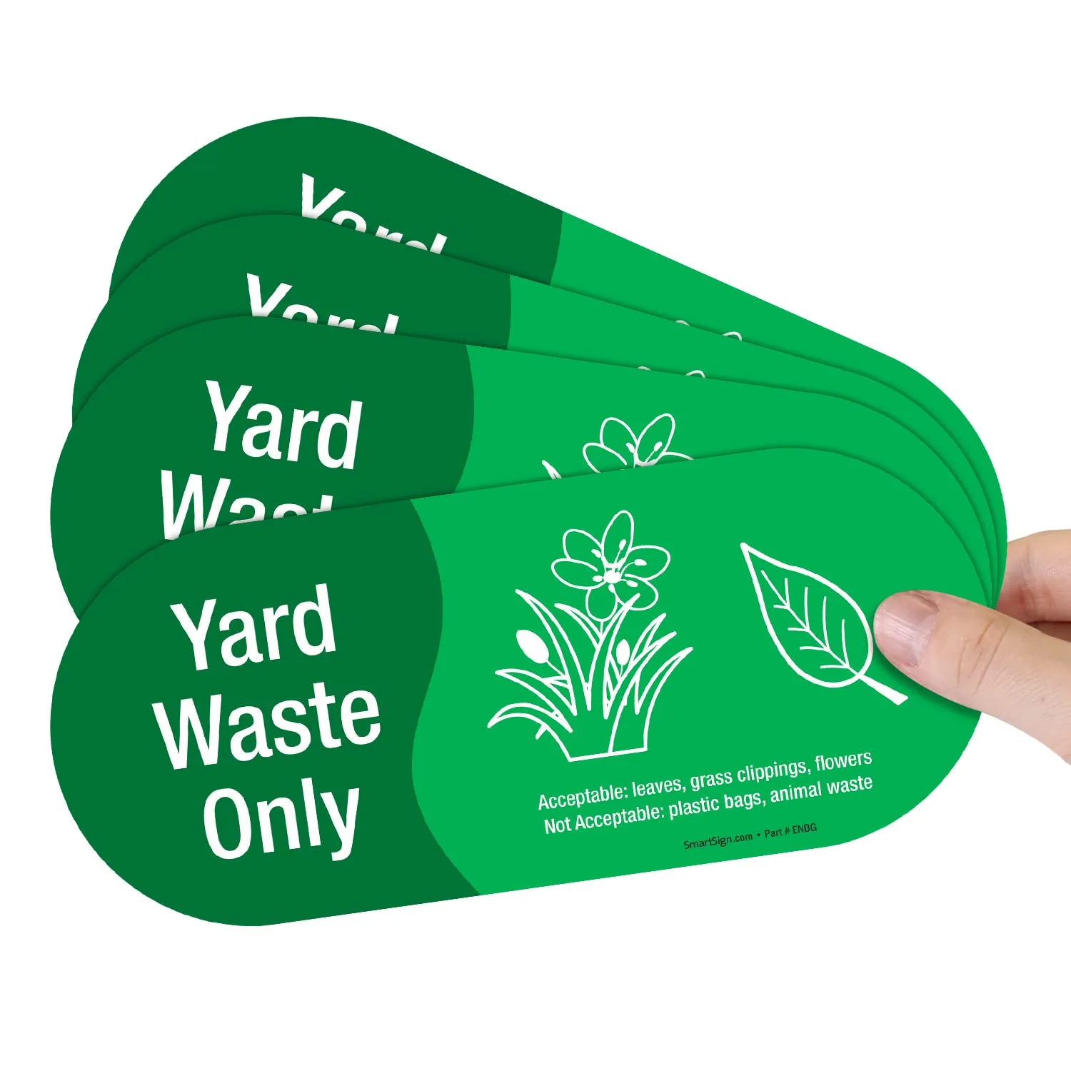 SmartSign (Pack of 4) 3.75 x 9 inch “Yard Waste Only” Sticker Labels with Symbols, 5 mil Laminated Polyester with SuperStick Adhesive, Green and White, Made in USA