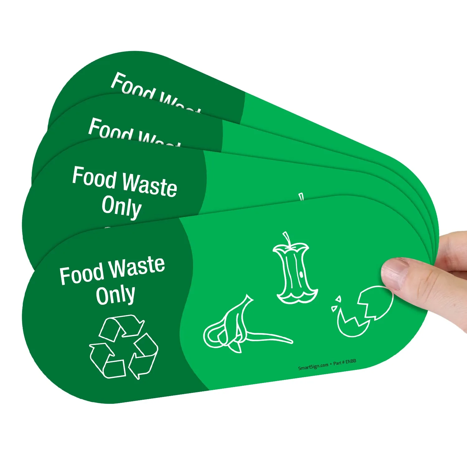 SmartSign (Pack of 4) 3.75 x 9 inch “Food Waste Only” Recycling Sticker Labels with Symbols, 5 mil Laminated Polyester with SuperStick Adhesive, Green and White, Made in USA