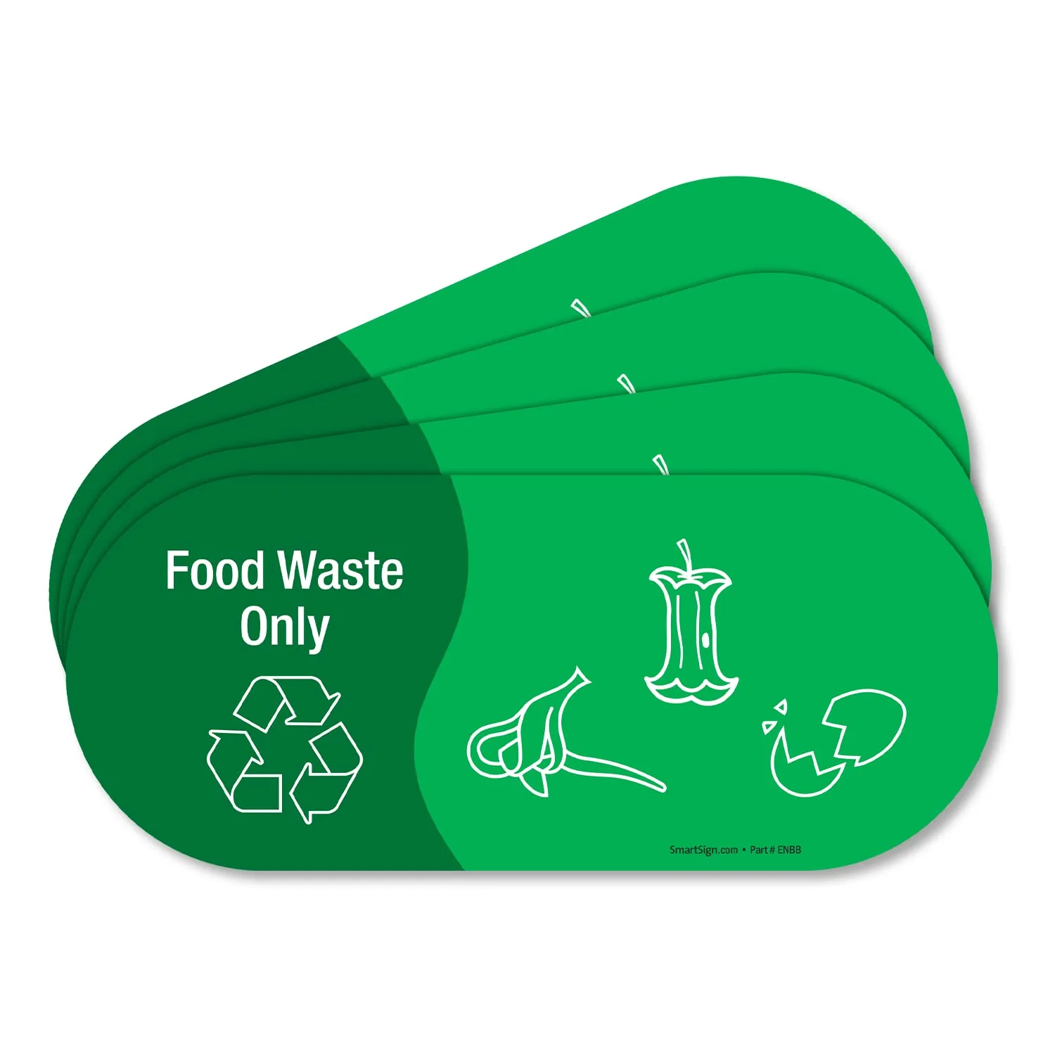 SmartSign (Pack of 4) 3.75 x 9 inch “Food Waste Only” Recycling Sticker Labels with Symbols, 5 mil Laminated Polyester with SuperStick Adhesive, Green and White, Made in USA