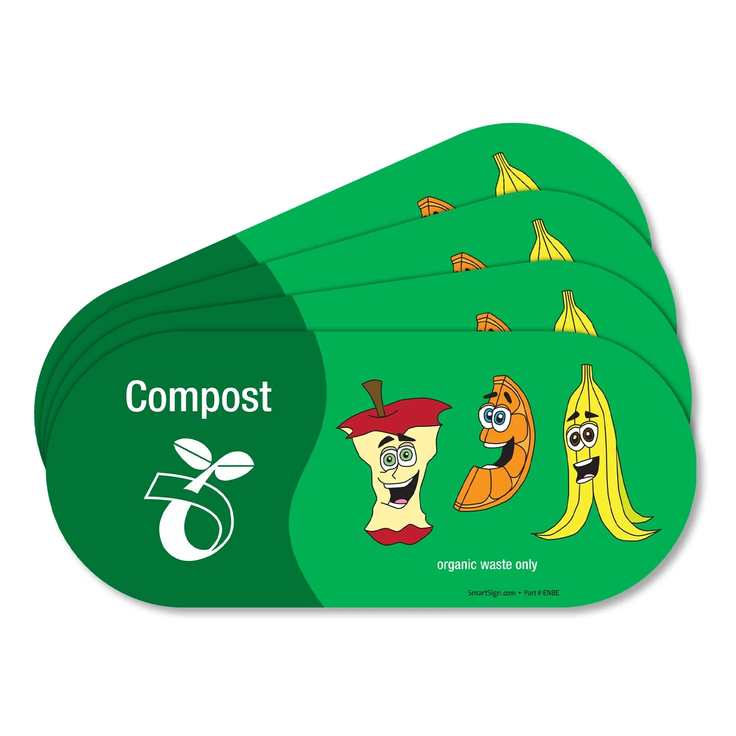 SmartSign (Pack of 4) 3.75 x 9 inch “Compost - Organic Waste Only” Recycling Sticker Labels with Symbol, 5 mil Laminated Polyester with SuperStick Adhesive, Multicolor, Made in USA