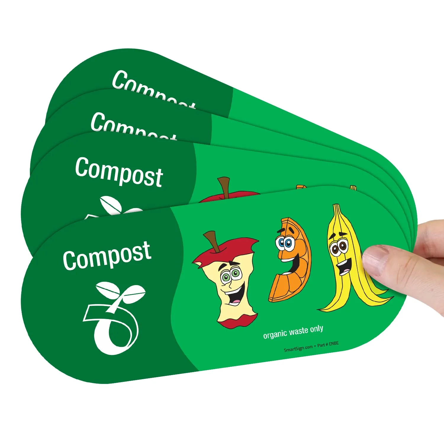 SmartSign (Pack of 4) 3.75 x 9 inch “Compost - Organic Waste Only” Recycling Sticker Labels with Symbol, 5 mil Laminated Polyester with SuperStick Adhesive, Multicolor, Made in USA