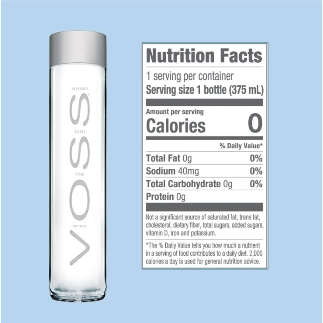 Voss Artesian Still water from Norway Naturally pure for a crisp, refreshing taste 375ml GLASS bottled water 12.7 Fl oz (Pack of 9)