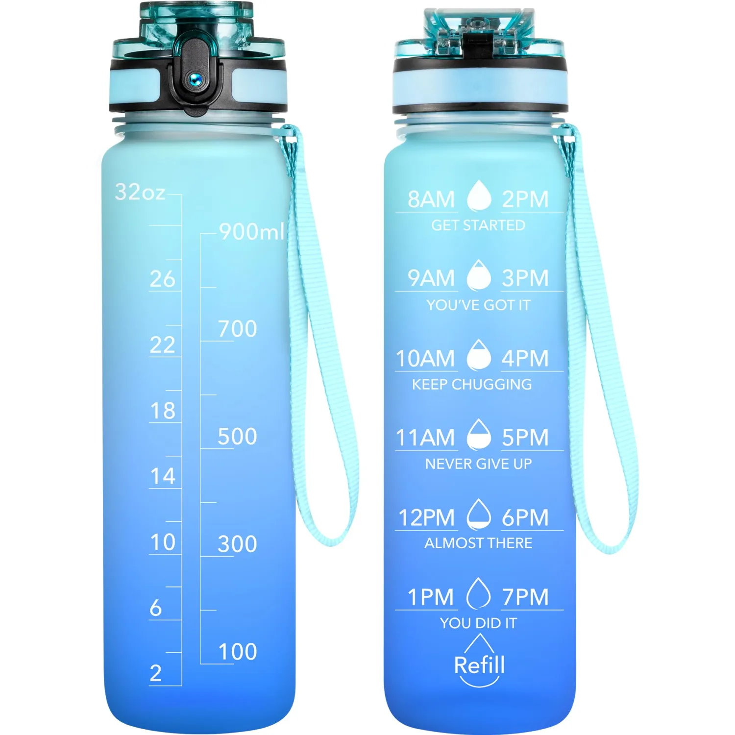 OLDLEY Water Bottle, 32oz Motivational Sports Water Bottle with Time Marker - Times to Drink - Tritan, BPA Free, Wide Mouth Leakproof, Sky (1 Bottle)