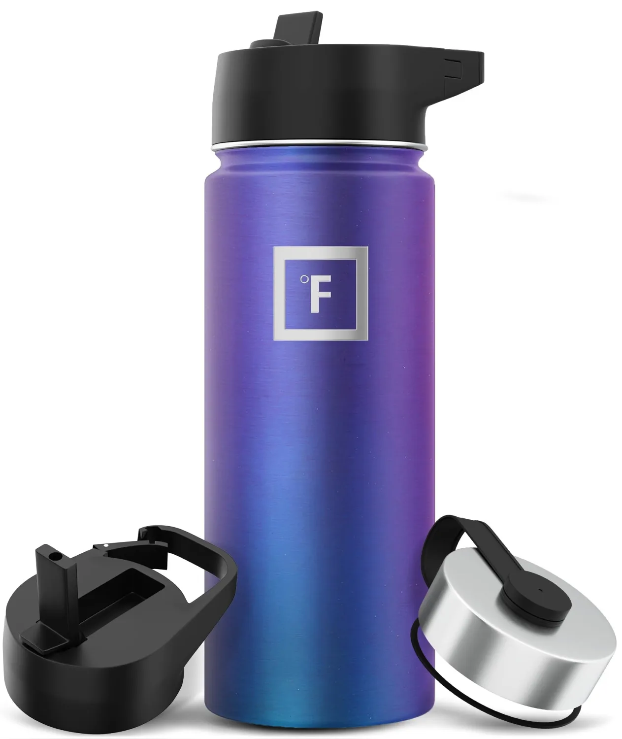 IRON °FLASK Camping & Hiking Hydration Flask with 3 Lids - Stainless Steel, Double Walled & Vacuum Insulated Water Bottle - Leak Proof & BPA Free (Aurora, Straw - 18 oz)