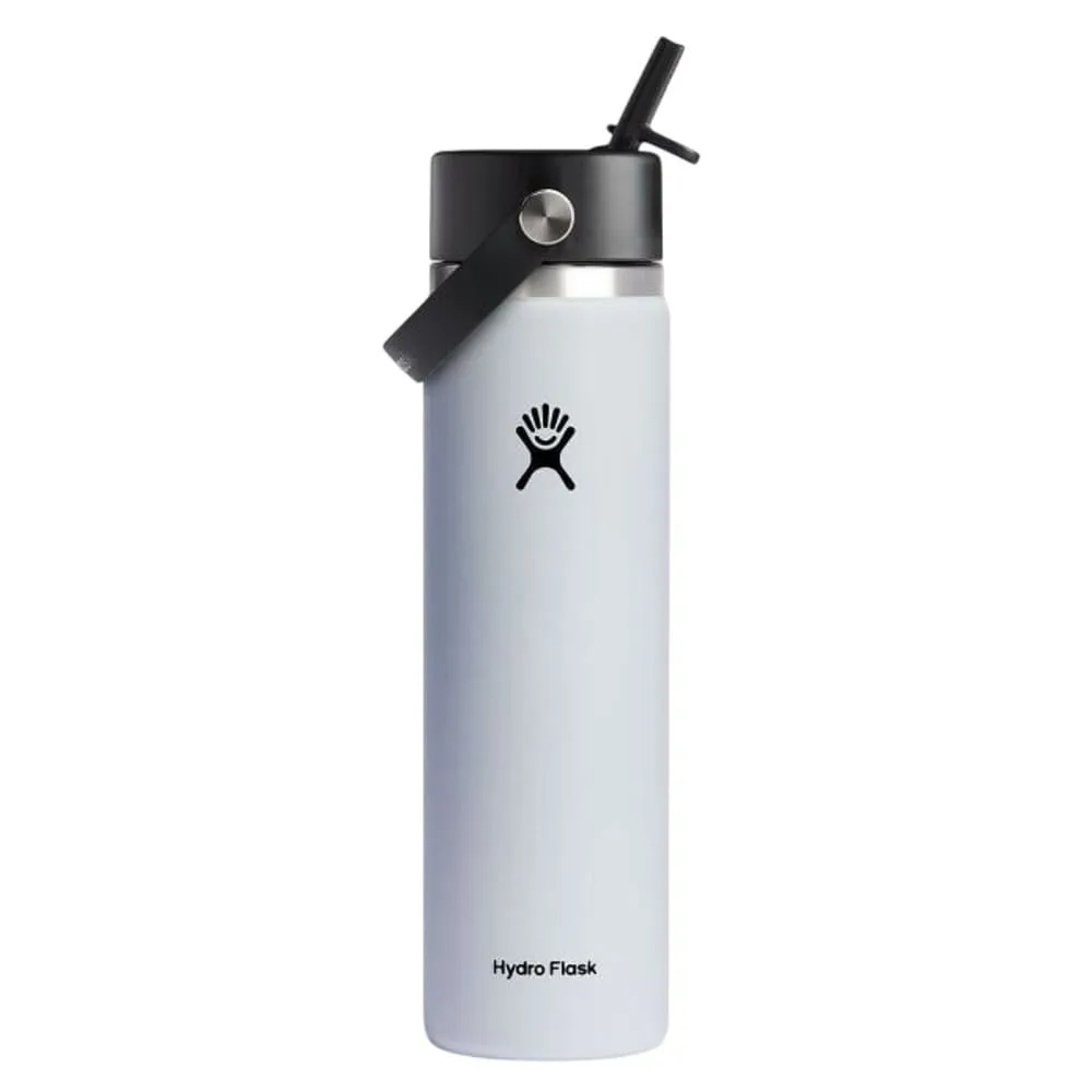 Hydro Flask Water Bottle - Insulated Stainless Steel - Wide Straw Lid, Non Spill, Leakproof in 24 Oz White