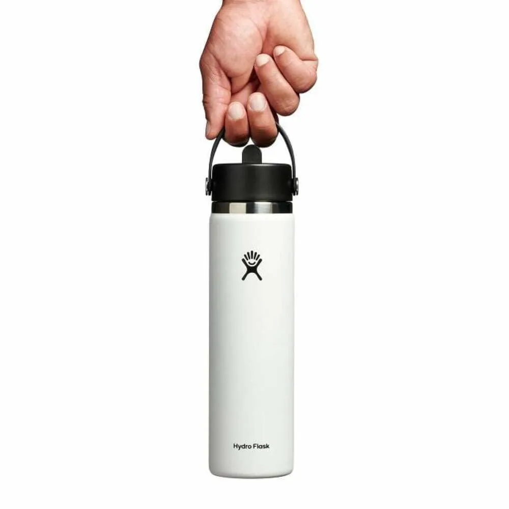 Hydro Flask Water Bottle - Insulated Stainless Steel - Wide Straw Lid, Non Spill, Leakproof in 24 Oz White