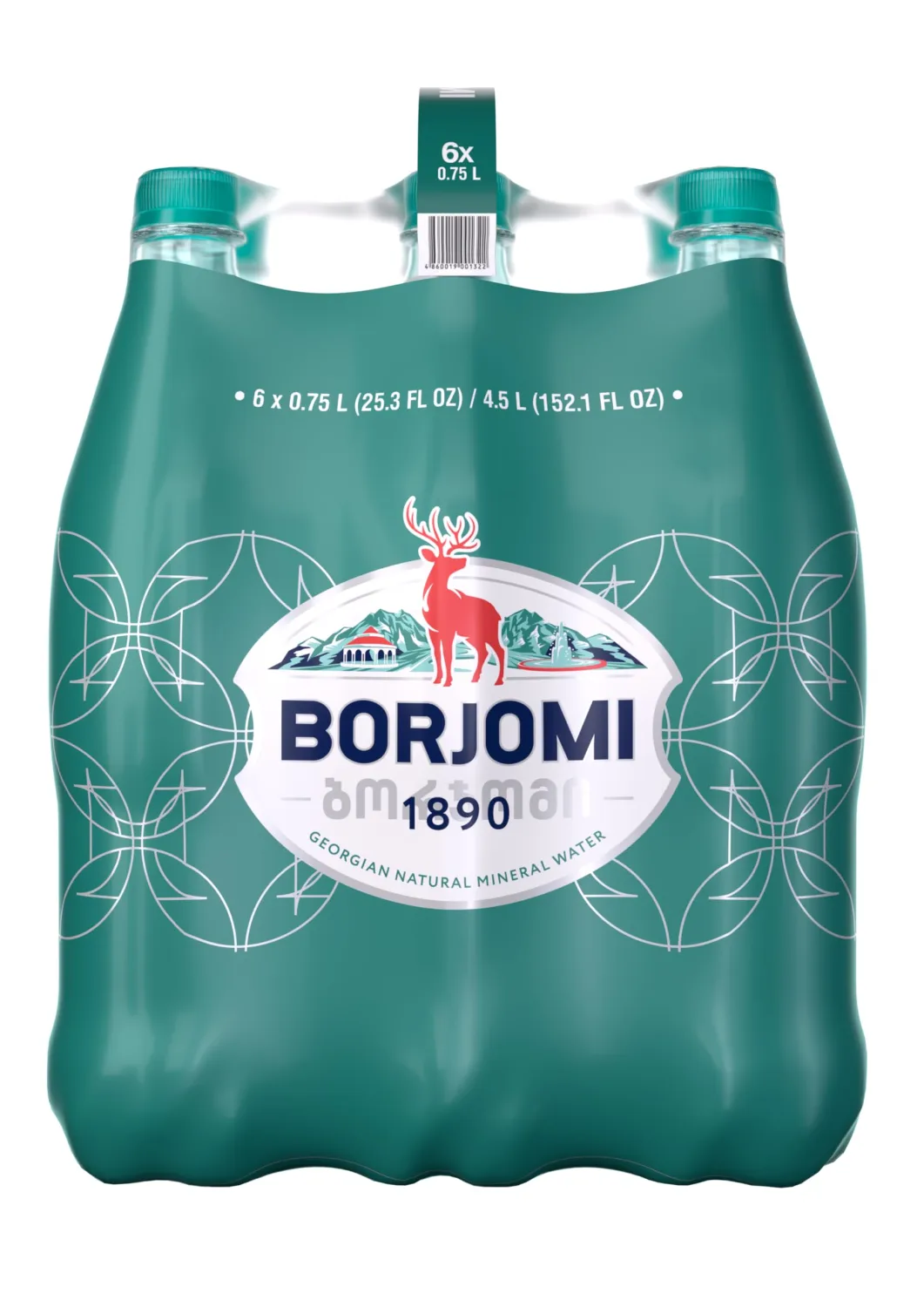 Borjomi Sparkling Natural Mineral Water, Plastic Bottles, 25.3 Fl Oz (Pack of 6)
