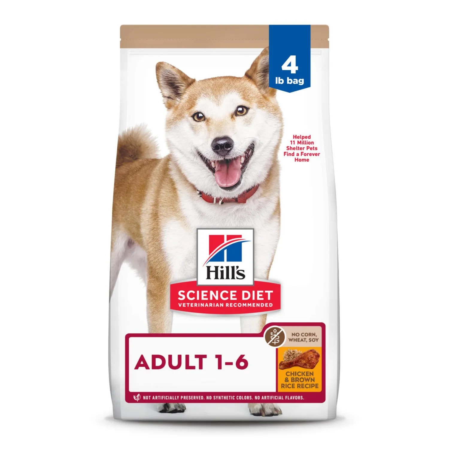 Hill's Science Diet Adult 1-6, Adult 1-6 Premium Nutrition, Dry Dog Food, No Corn, Wheat, Soy Chicken & Brown Rice, 4 lb Bag