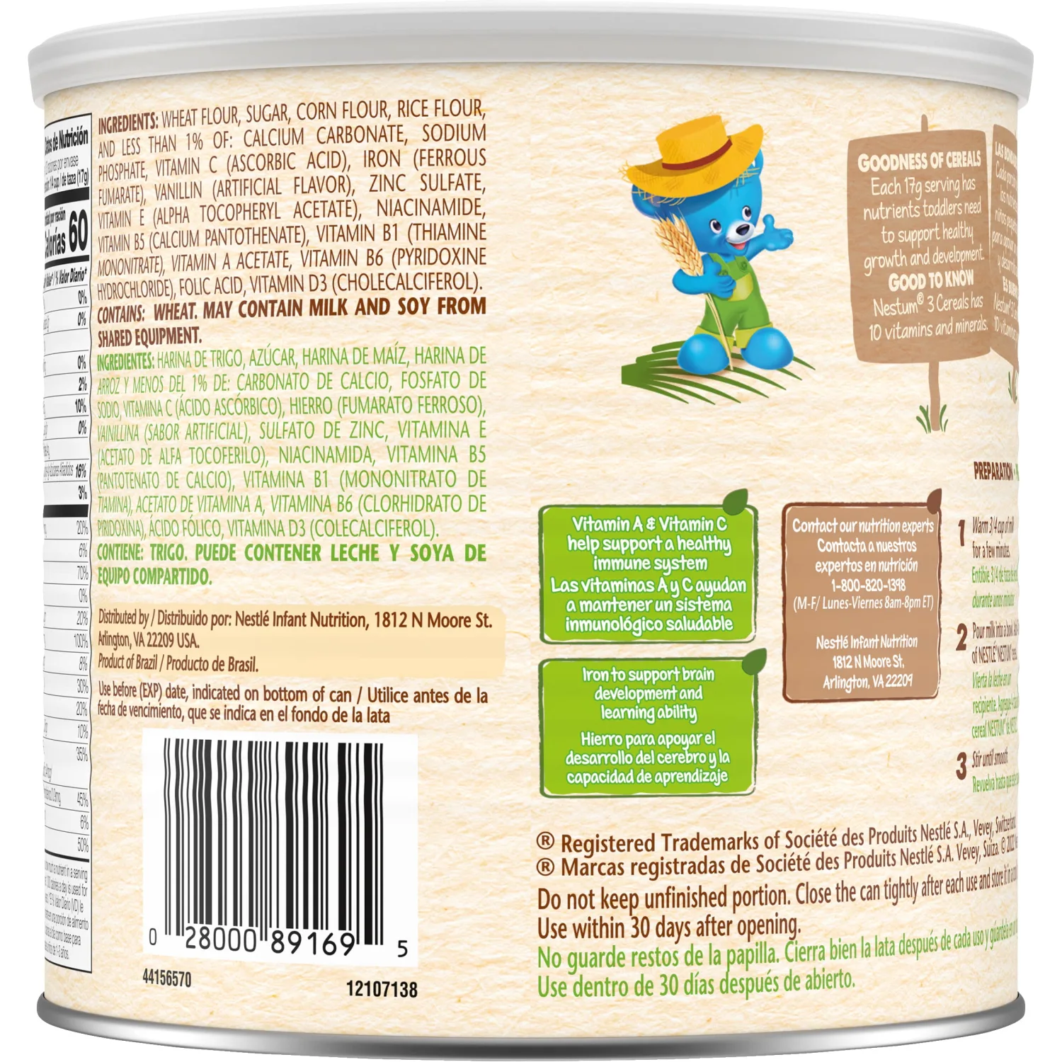 Nestle Nestum Junior Cereal, 3 Cereals - Wheat, Corn & Rice, Made for Toddlers 12 Months, 14.1 OZ Canister (Pack of 6)