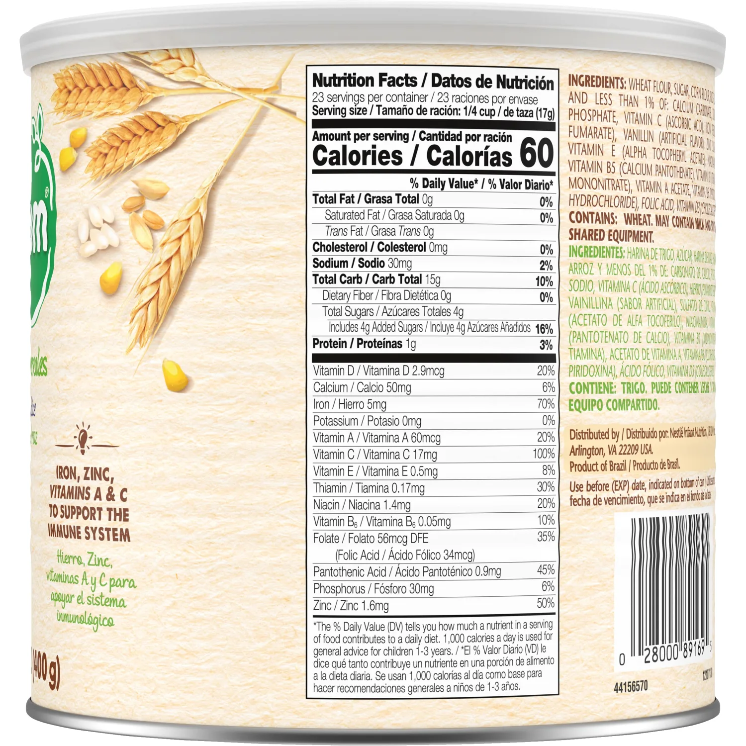 Nestle Nestum Junior Cereal, 3 Cereals - Wheat, Corn & Rice, Made for Toddlers 12 Months, 14.1 OZ Canister (Pack of 6)