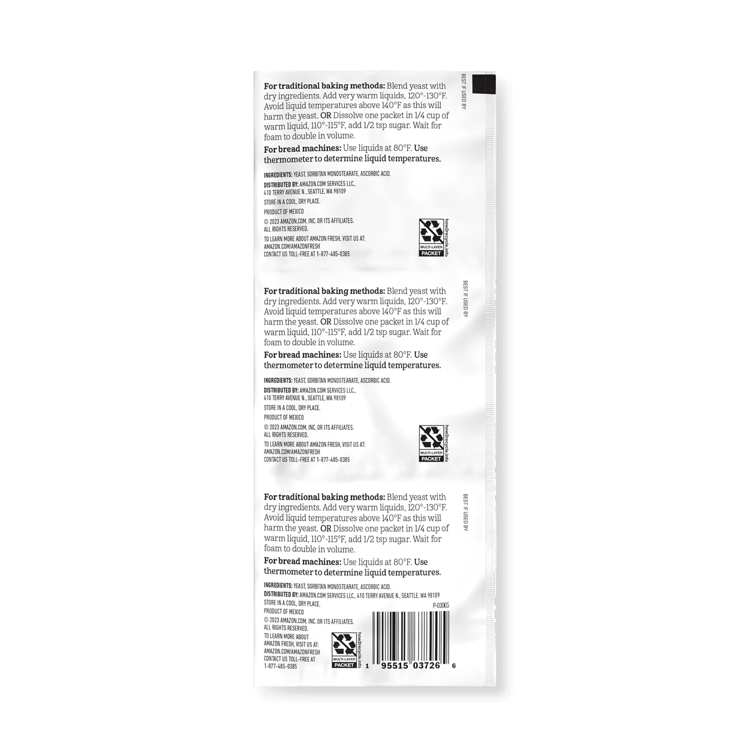 Amazon Fresh Brand, Fast Rise Yeast, .75 oz, (18 Pack)