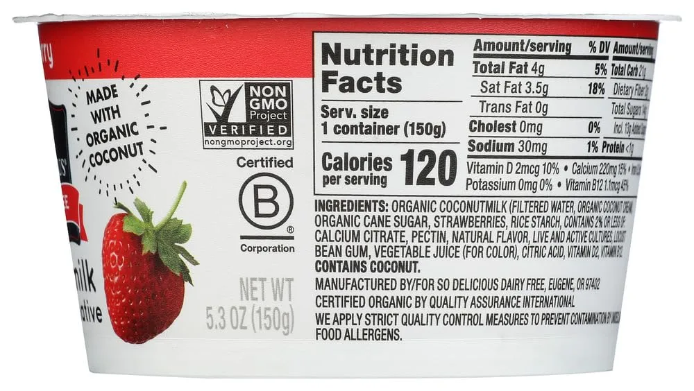 So Delicious, Coconut Strawberry Yogurt, 5.3 Ounce