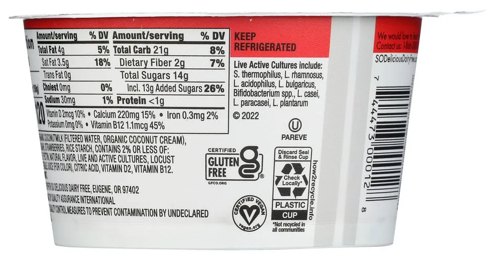 So Delicious, Coconut Strawberry Yogurt, 5.3 Ounce