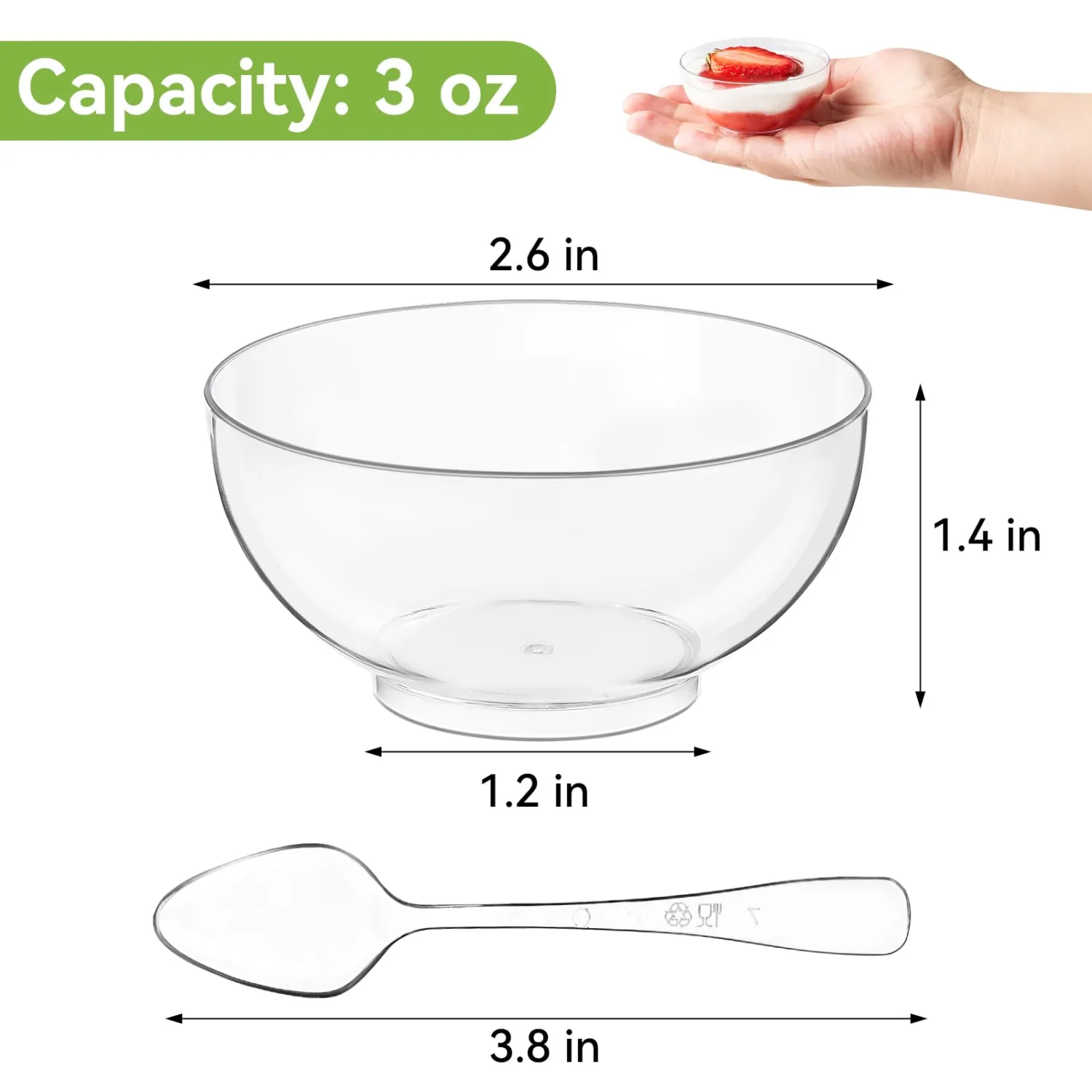 Qeirudu 50 Pack 3 oz Mini Dessert Cups with Spoons, Clear Small Appetizer Cups Round Party Serving Bowls for Yogurt Parfait Fruit Mousses Ice Creams