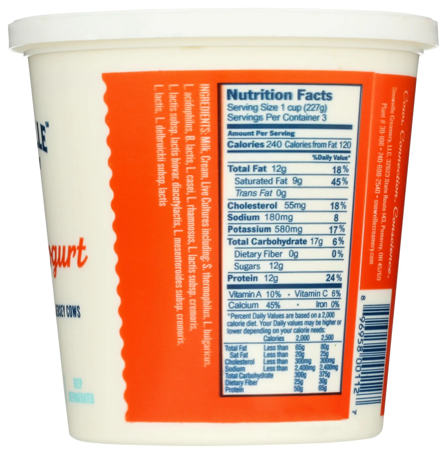 SNOWVILLE CREAMERY Grass Fed 6% A2 Plain Yogurt, 24 OZ