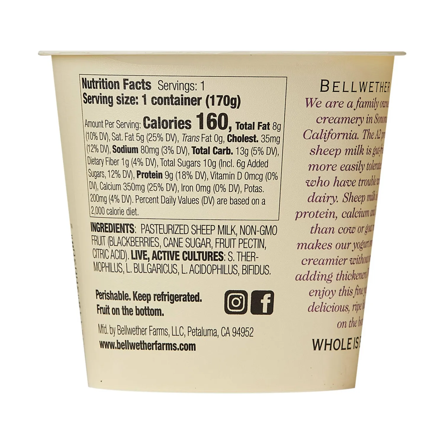 Bellwether Farms Blackberry Sheep Milk Yogurt, 6 Oz