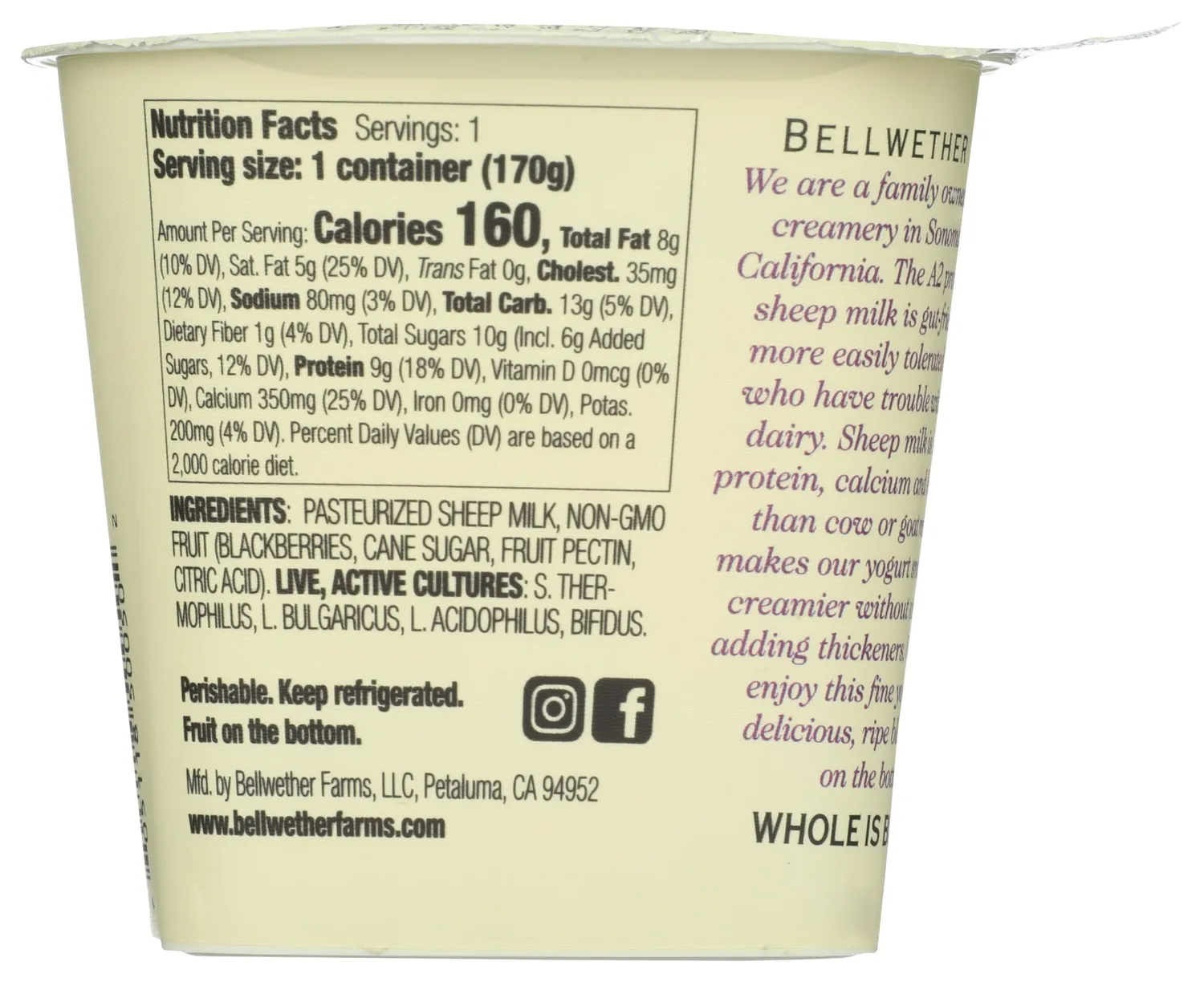 Bellwether Farms Blackberry Sheep Milk Yogurt, 6 Oz