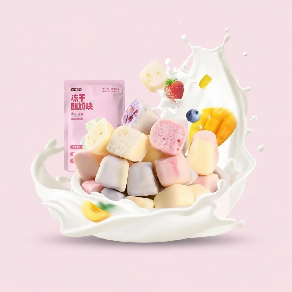 Freeze dried fruit yogurt chunks, mixed fruit snacks, milk sugar, strawberry, peach, mango, blueberry flavors, freeze-dried ice cream, nutritious breakfast, crispy yogurt, Dim sum, candy (96-100 pcs) (36-40pcs)
