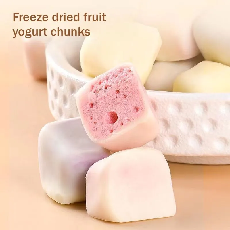 Freeze dried fruit yogurt chunks, mixed fruit snacks, milk sugar, strawberry, peach, mango, blueberry flavors, freeze-dried ice cream, nutritious breakfast, crispy yogurt, Dim sum, candy (96-100 pcs) (96-100pcs)