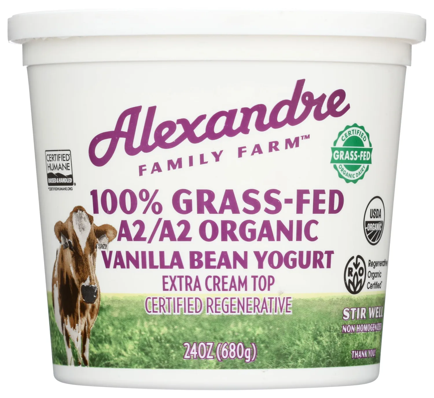 ALEXANDRE FAMILY FARMS Organic Vanilla A2 Whole Milk Yogurt, 24 OZ